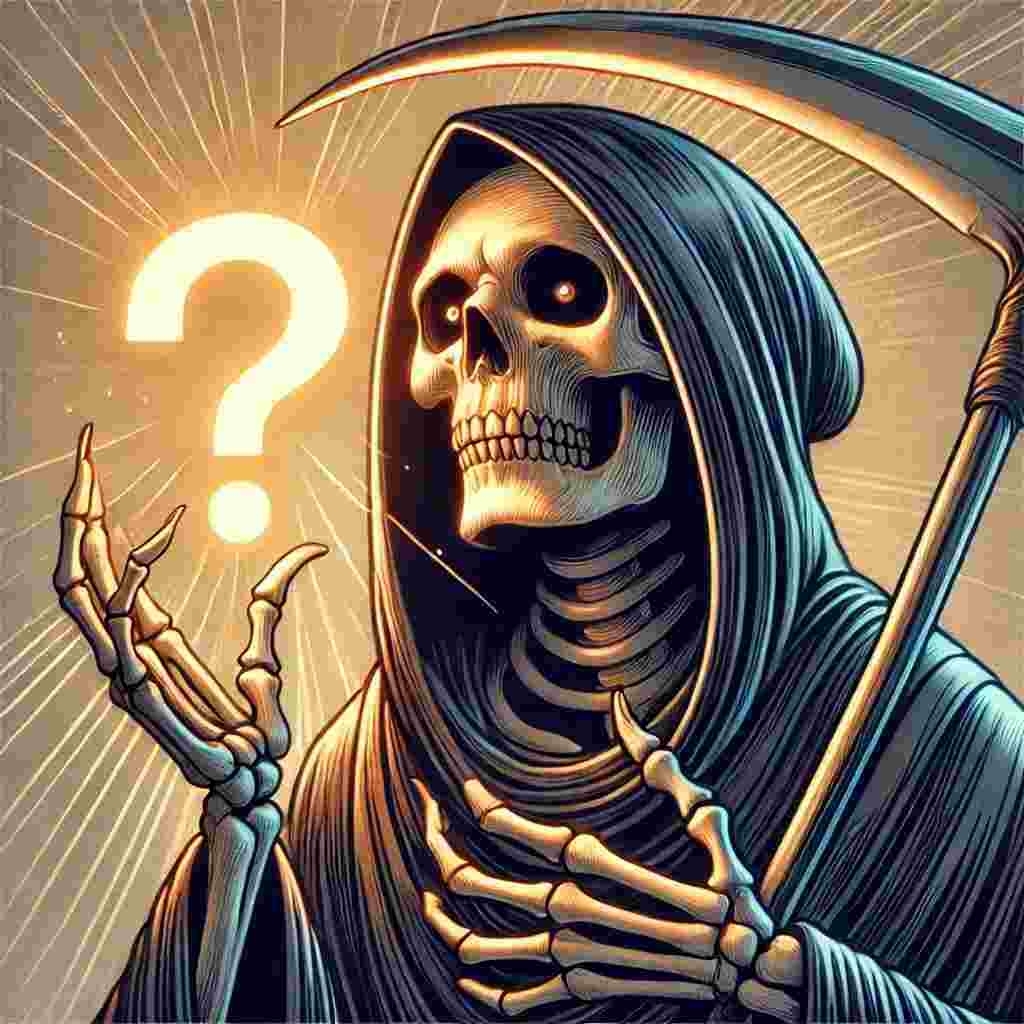 Figure 1: &ldquo;Grim Reaper With Question Mark&rdquo; by George Jones/DALLI is licensed under CC BY 2.0